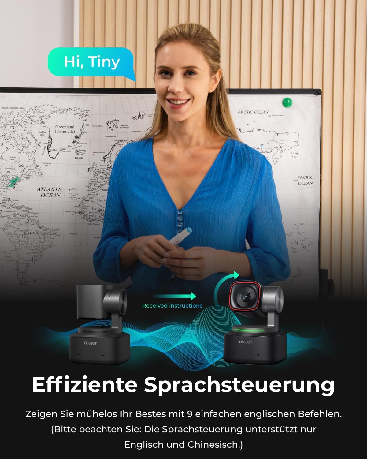 PTZ 4K Webcam mit KI-Tracking und Sprachsteuerung