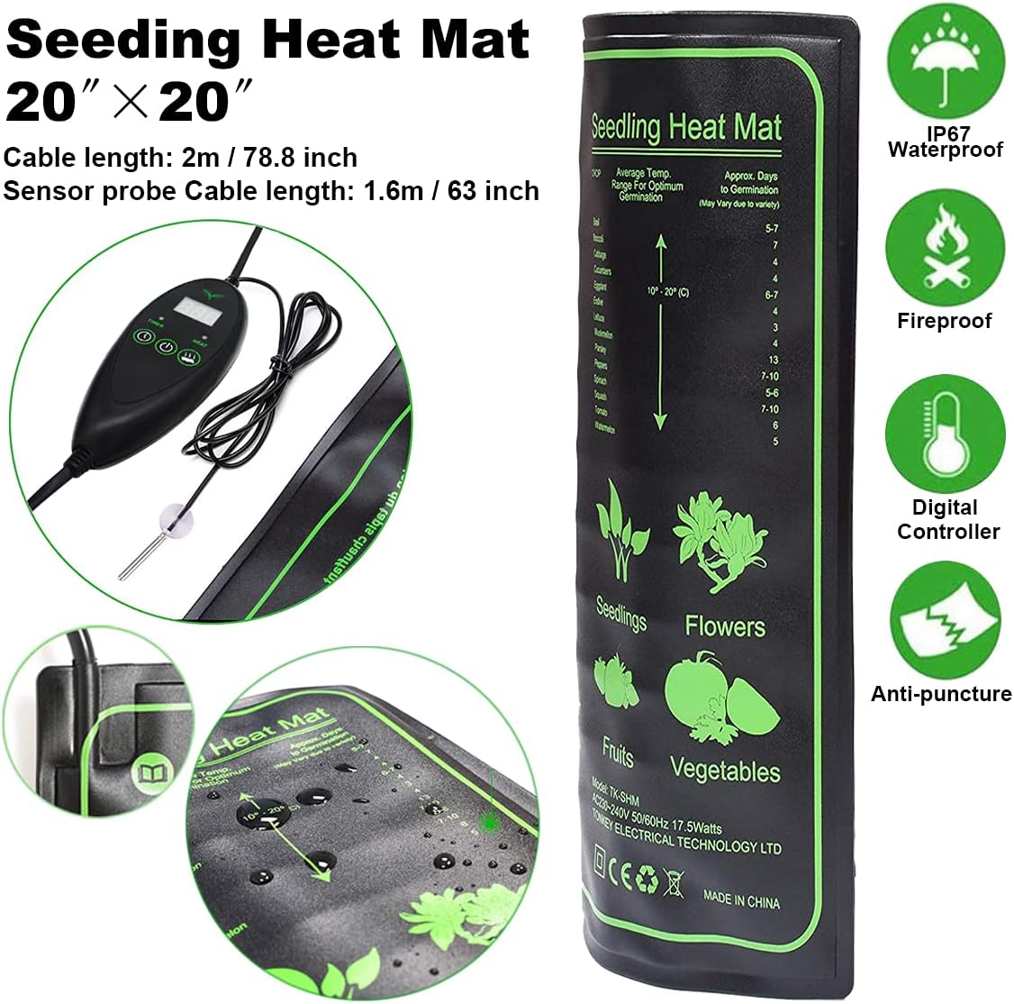 Einstellbare Heizmatte für Pflanzen mit Timer, 20×20’’