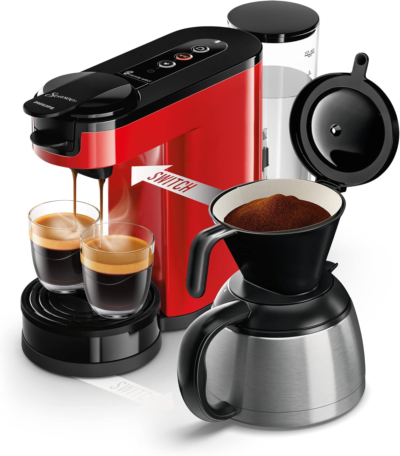 Senseo Switch 2-in-1 Pad- und Filterkaffeemaschine, Monzarot