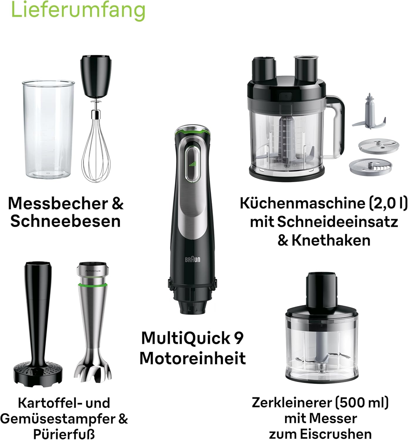 MultiQuick 9 Stabmixer, 5-in-1 inkl. Küchenmaschinen-Aufsatz Single