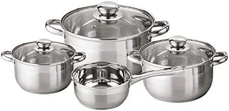 Induktions-Kochtopfset mit Glasdeckeln (7-teilig), 7 Tlg Silber
