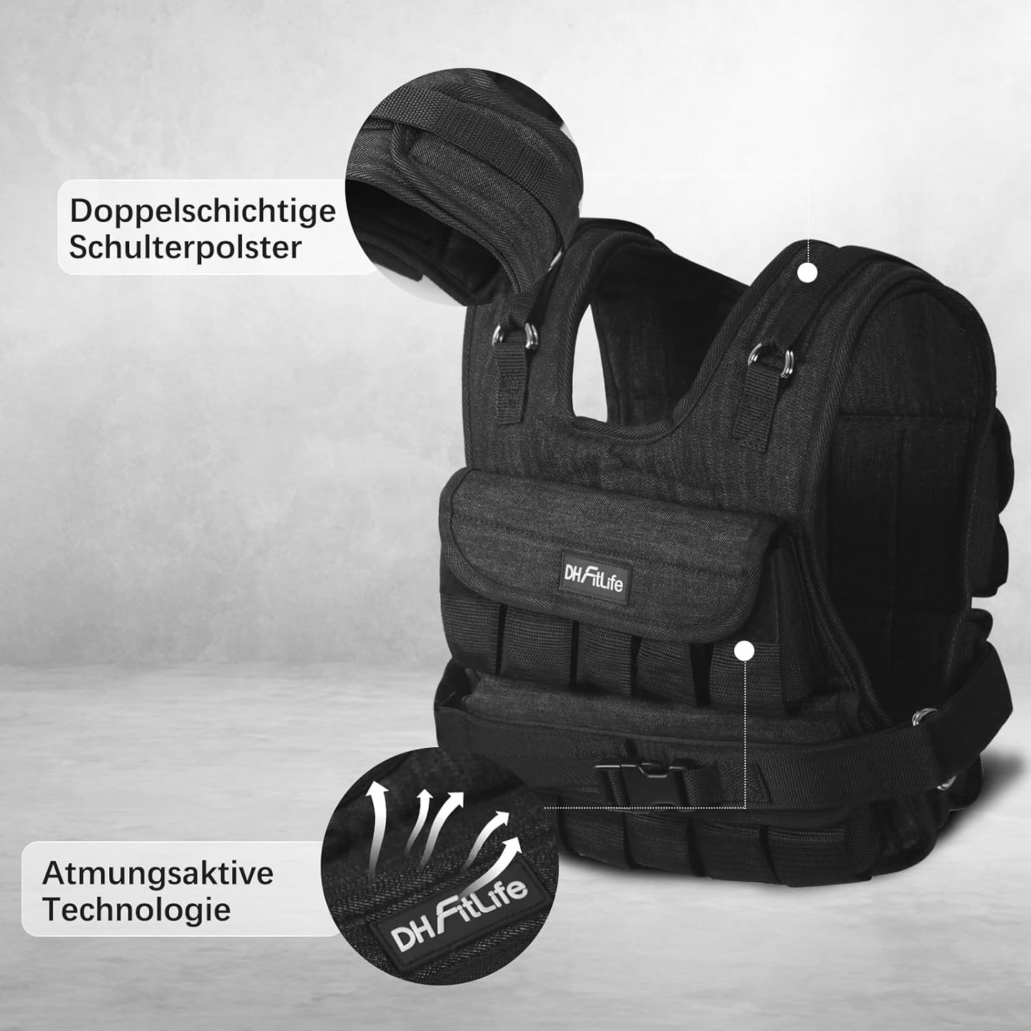 Verstellbare Gewichtsweste, Schwarz-20kg