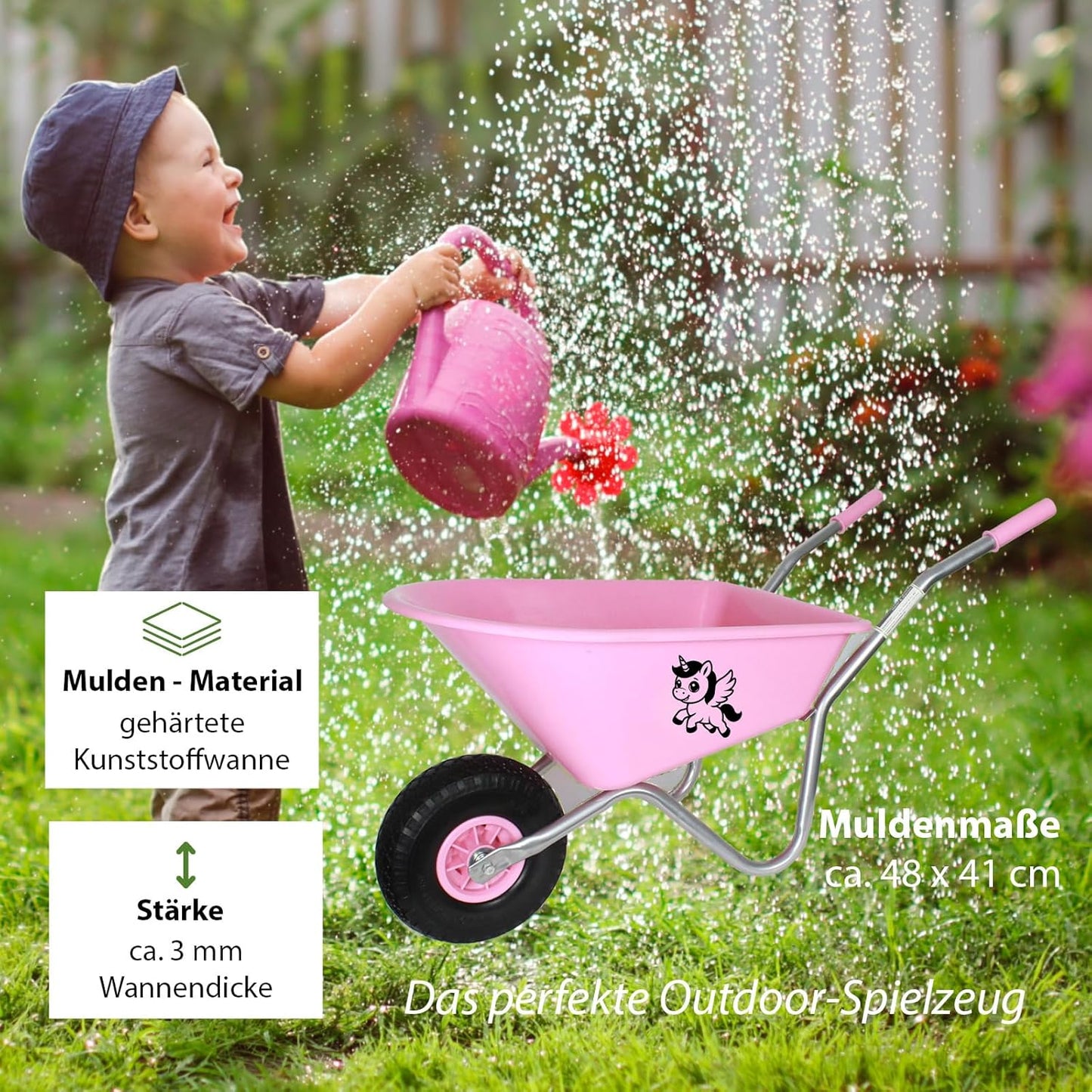 Kinderschubkarre mit Vollgummirad, 40 kg Traglast