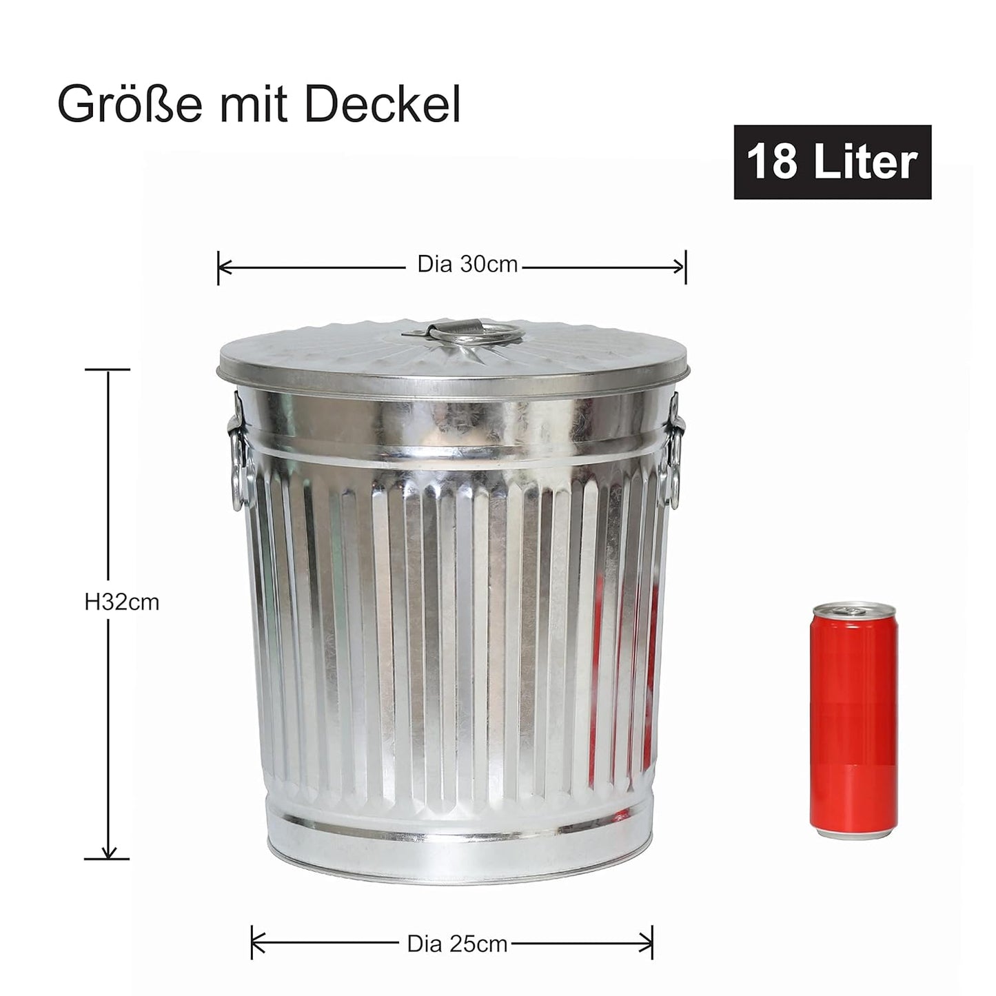 Metalleimer mit Deckel & 50 Müllbeutel (18L), 1 Mülleimer 18L + 50 Müllbeutel