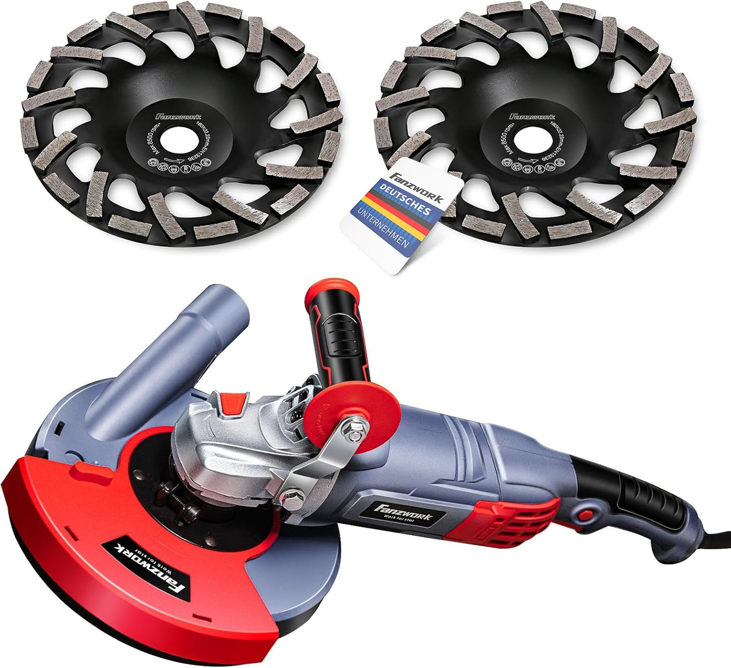 Betonschleifer Set mit Diamantschleiftöpfen, 1750W/180mm+