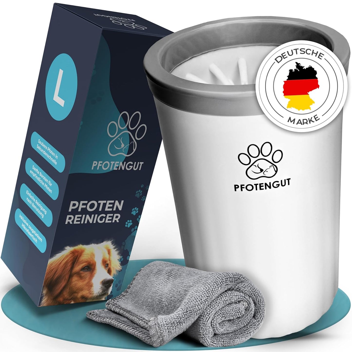 Pfotenreiniger für Hunde inkl. Mikrofaser-Handtuch, L