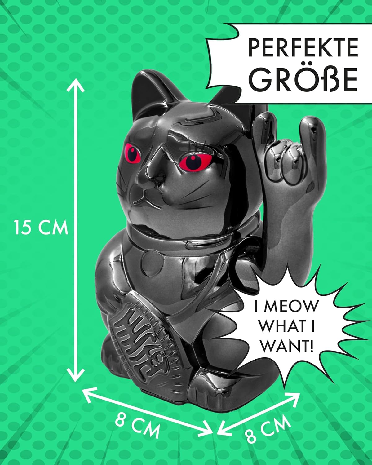 Winkekatze mit Mittelfinger, Black Shiny Rock