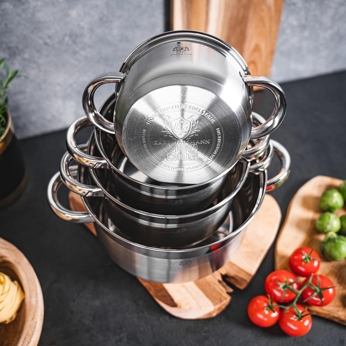 Topfset Induktion 4-teilig mit Glasdeckel