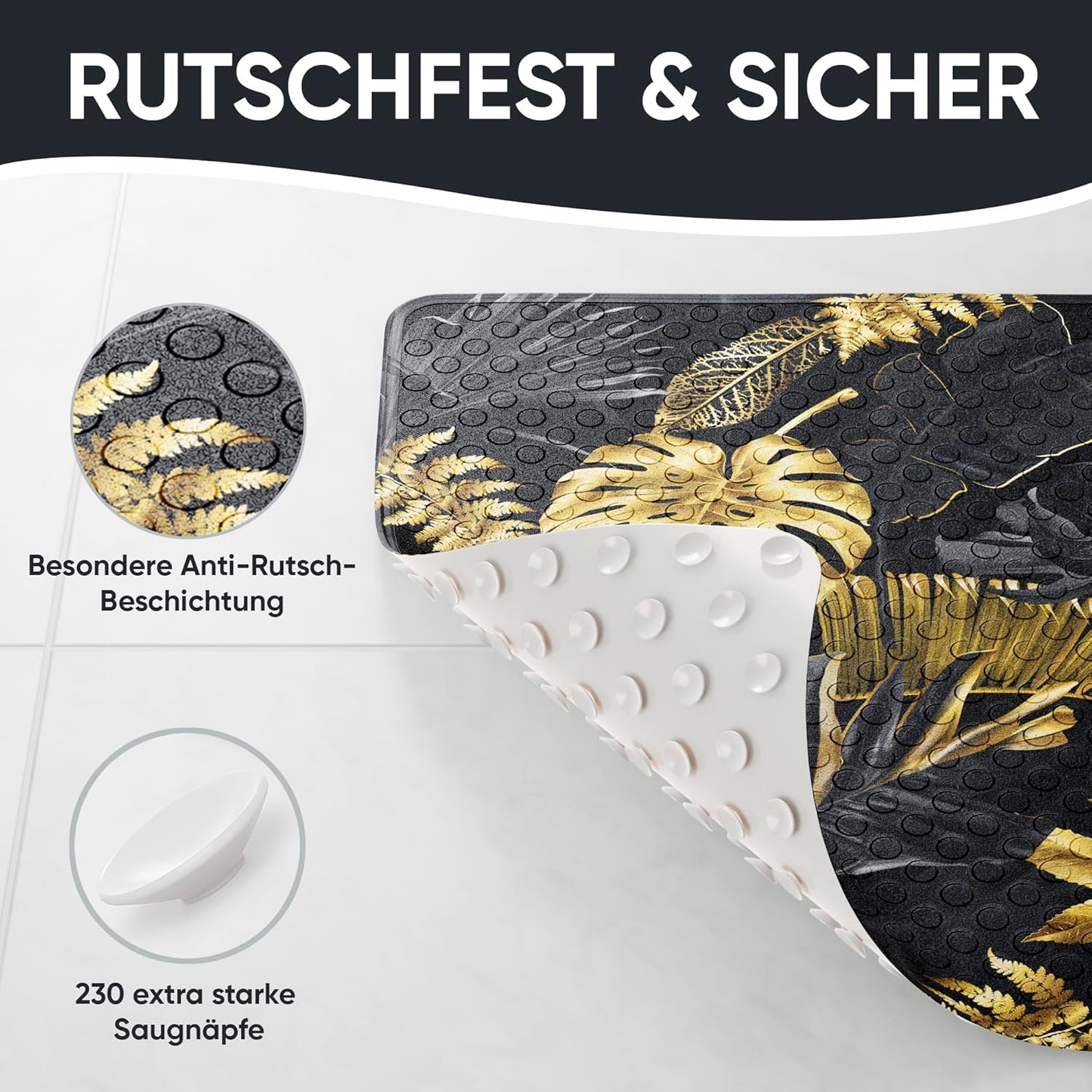 Antirutsch-Badematte, maschinenwaschbar, Golden Leaves-Motiv, Golden Leaves
