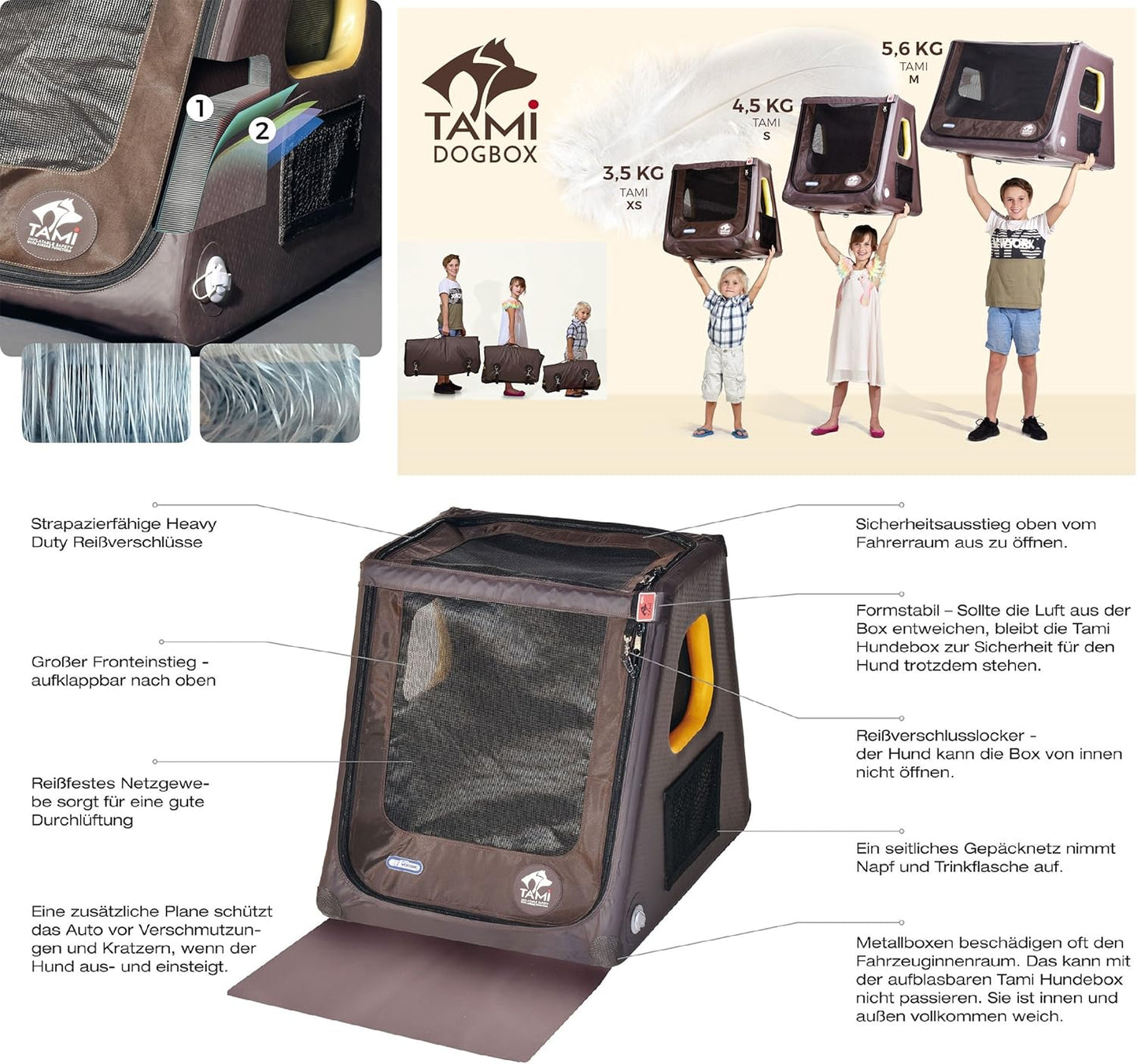 Aufblasbare Hundetransportbox, L 86 x B 80 x H 63 cm