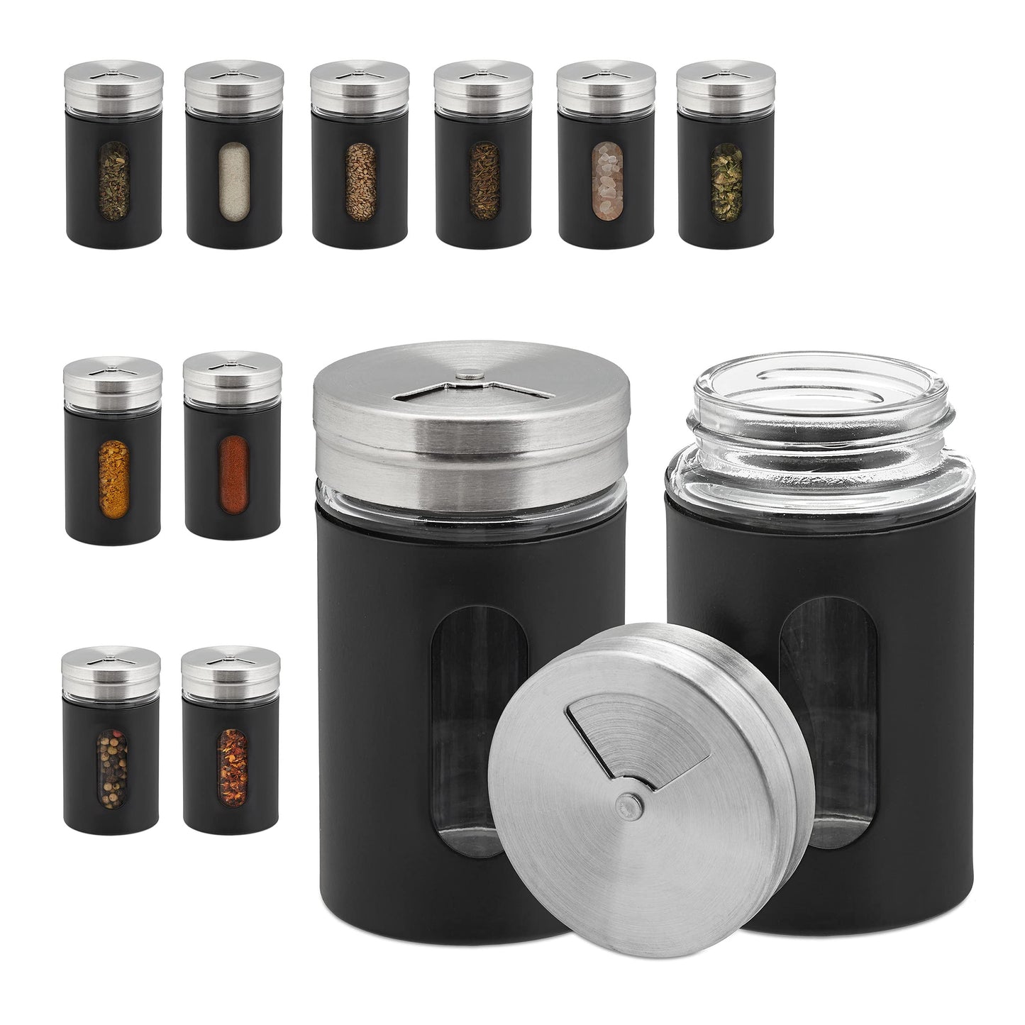 Gewürzstreuer 12er Set, Schwarz/Silber