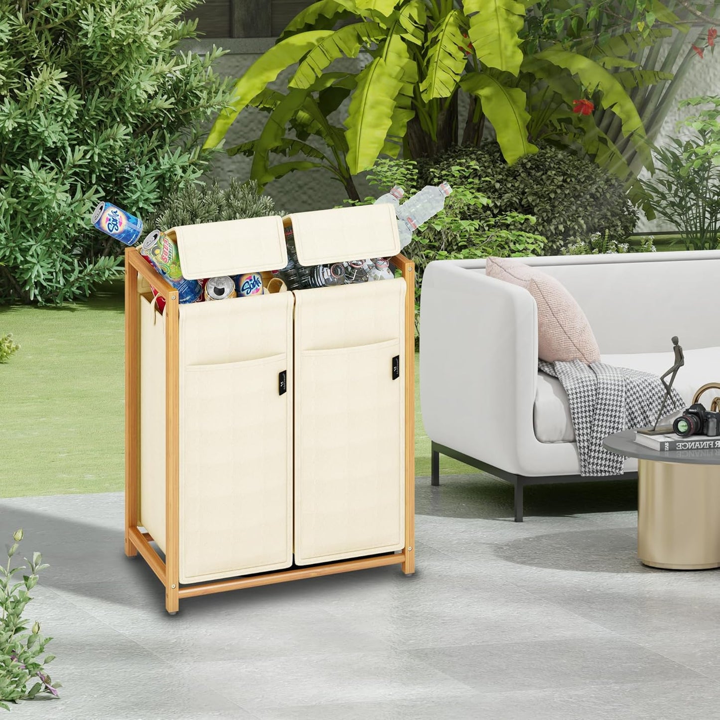 Pfandflaschen Sammelbehälter 100L, 2 Fächer, 100l Beige