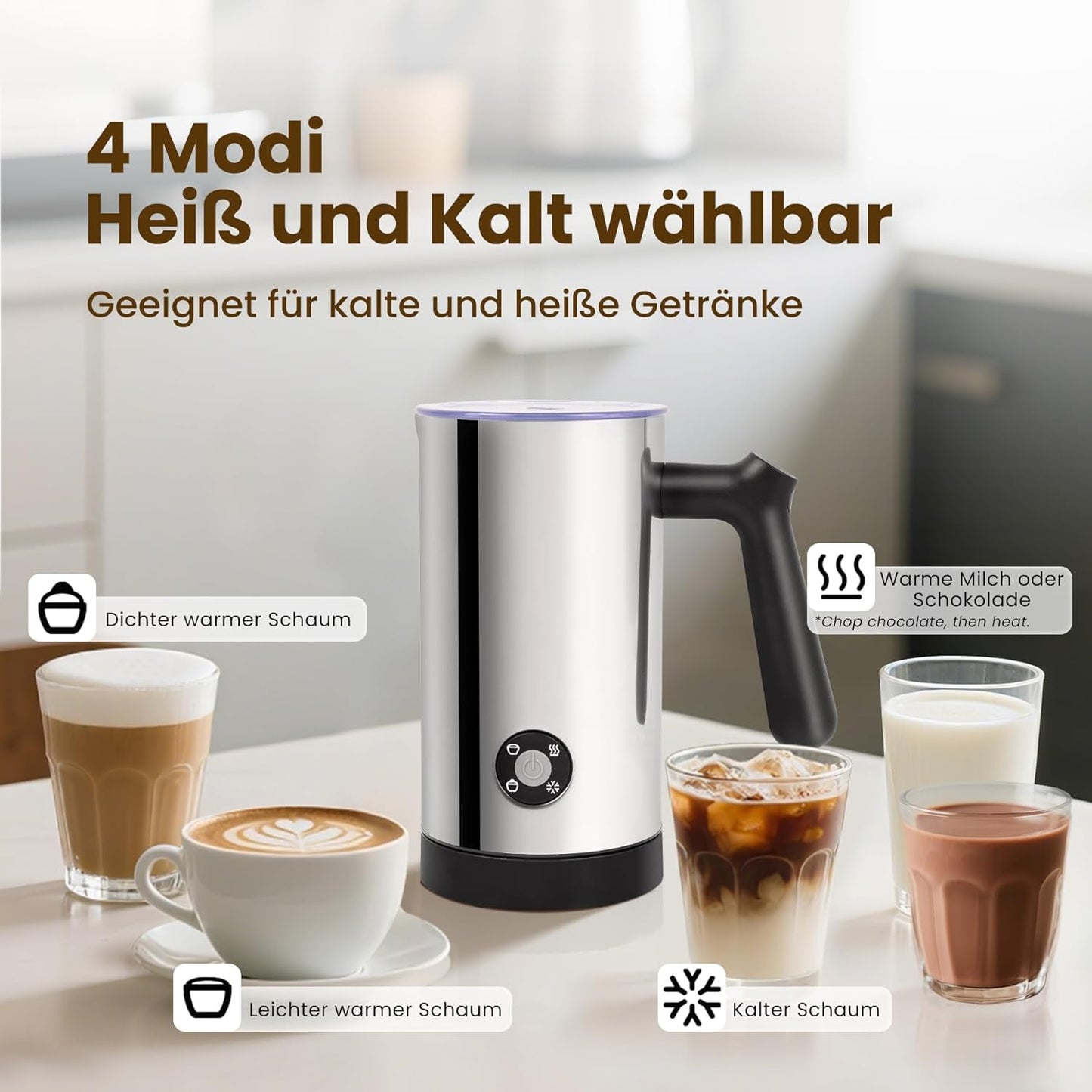 Elektrischer 4-in-1 Milchaufschäumer