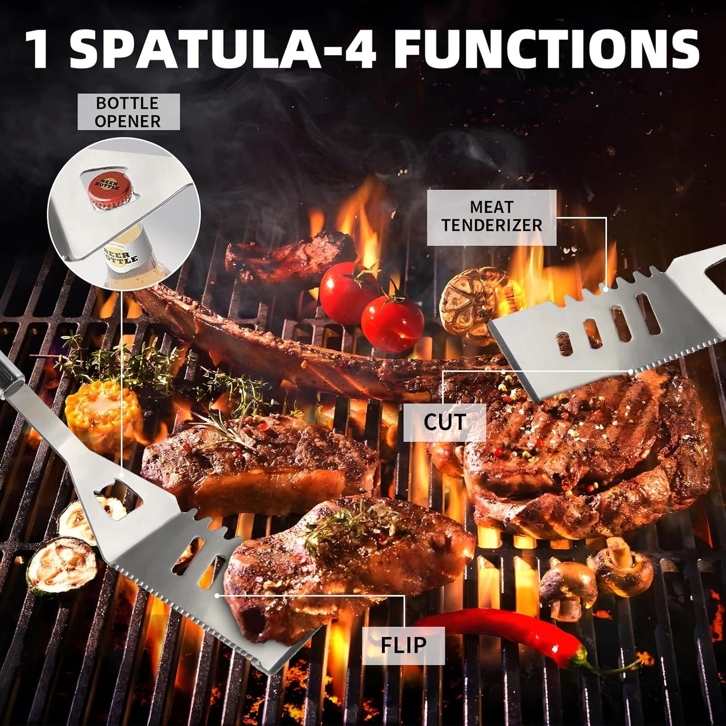 11-teiliges Grillbesteck-Set, silbrig