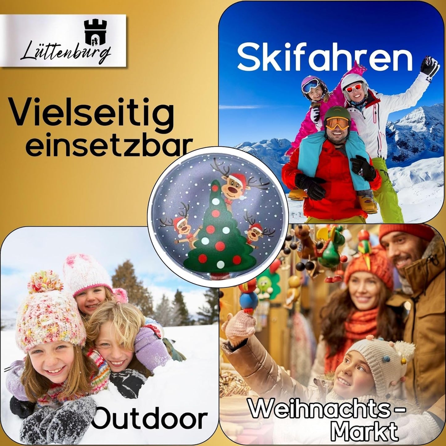 12er-Taschenwärmerset für Kinder Rentier Rudolph, 12er Set rund