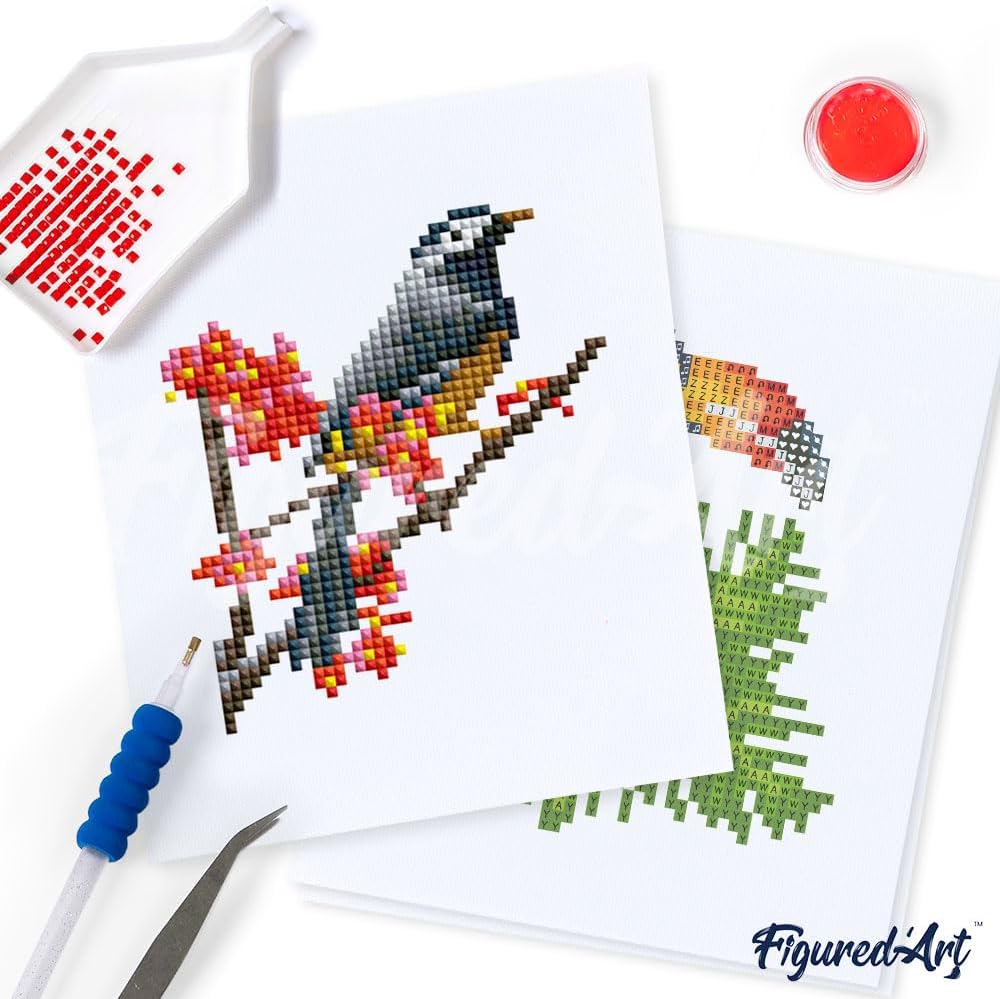 Mini Serie Diamond Painting Set mit 12 Stück, Buntes Vogelparadies PROBLEMYOUMUSTCHECK