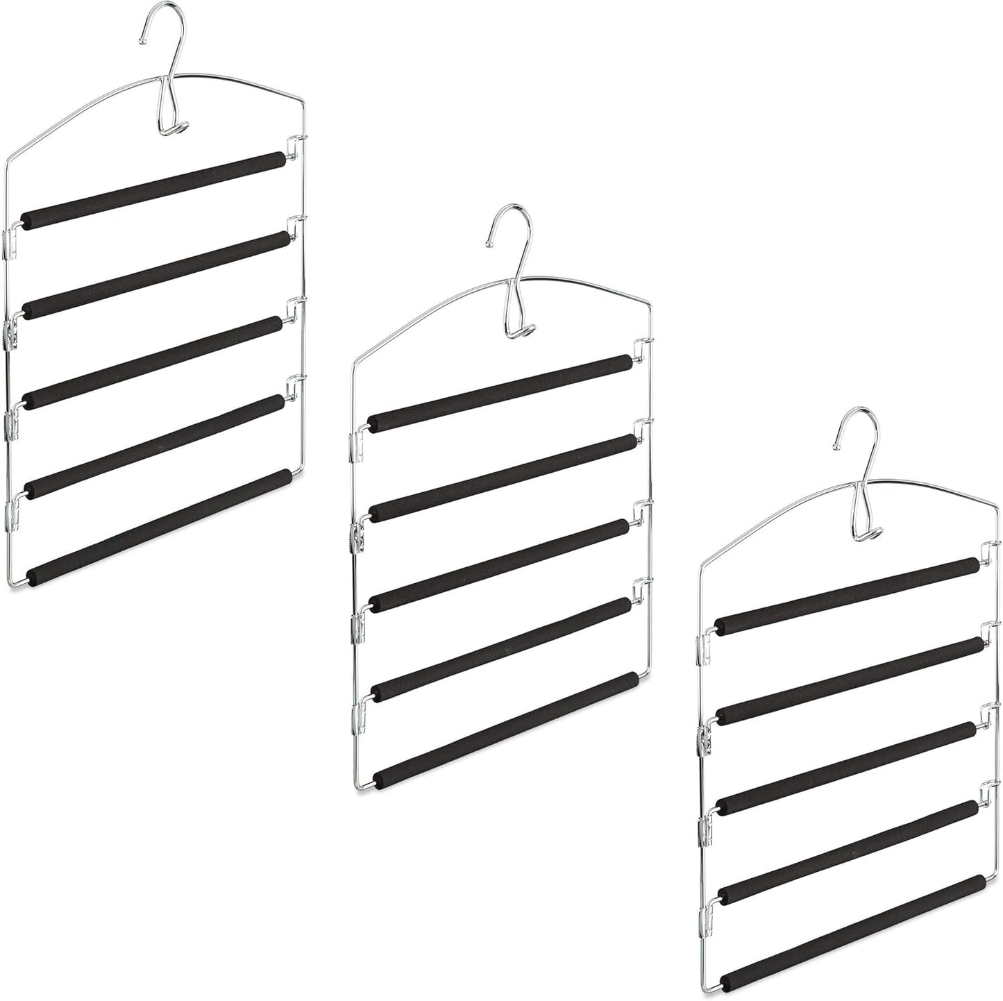 3-teiliges Hosenbügel Set, 3er Pack / Schwarz, Silber
