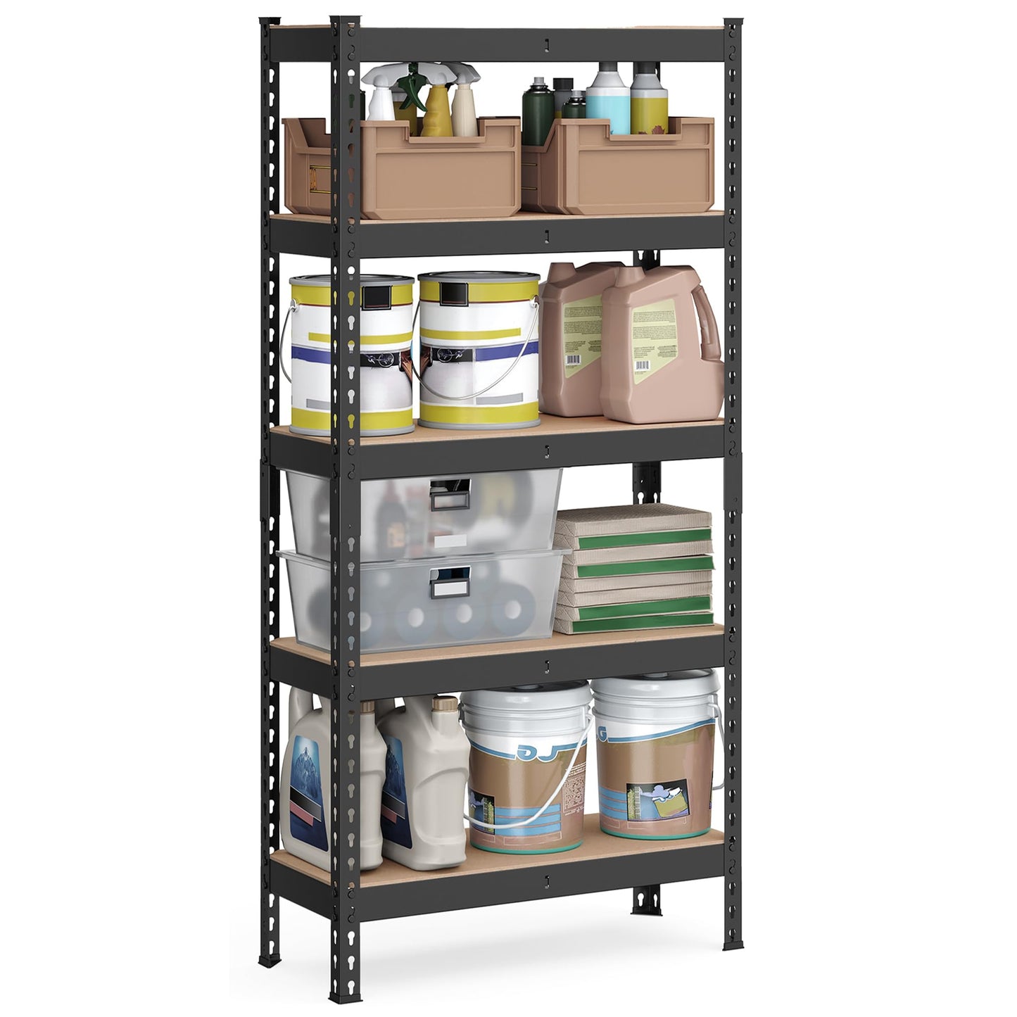 Schwerlastregal mit 5 Ablagen (875 kg Tragkraft), 30T x 75B x 150H cm Schwarz 1