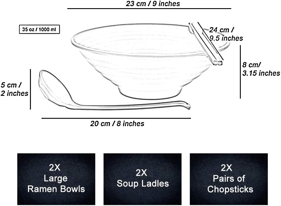 Ramen Schüssel Set mit Löffel & Essstäbchen (2 Stück)