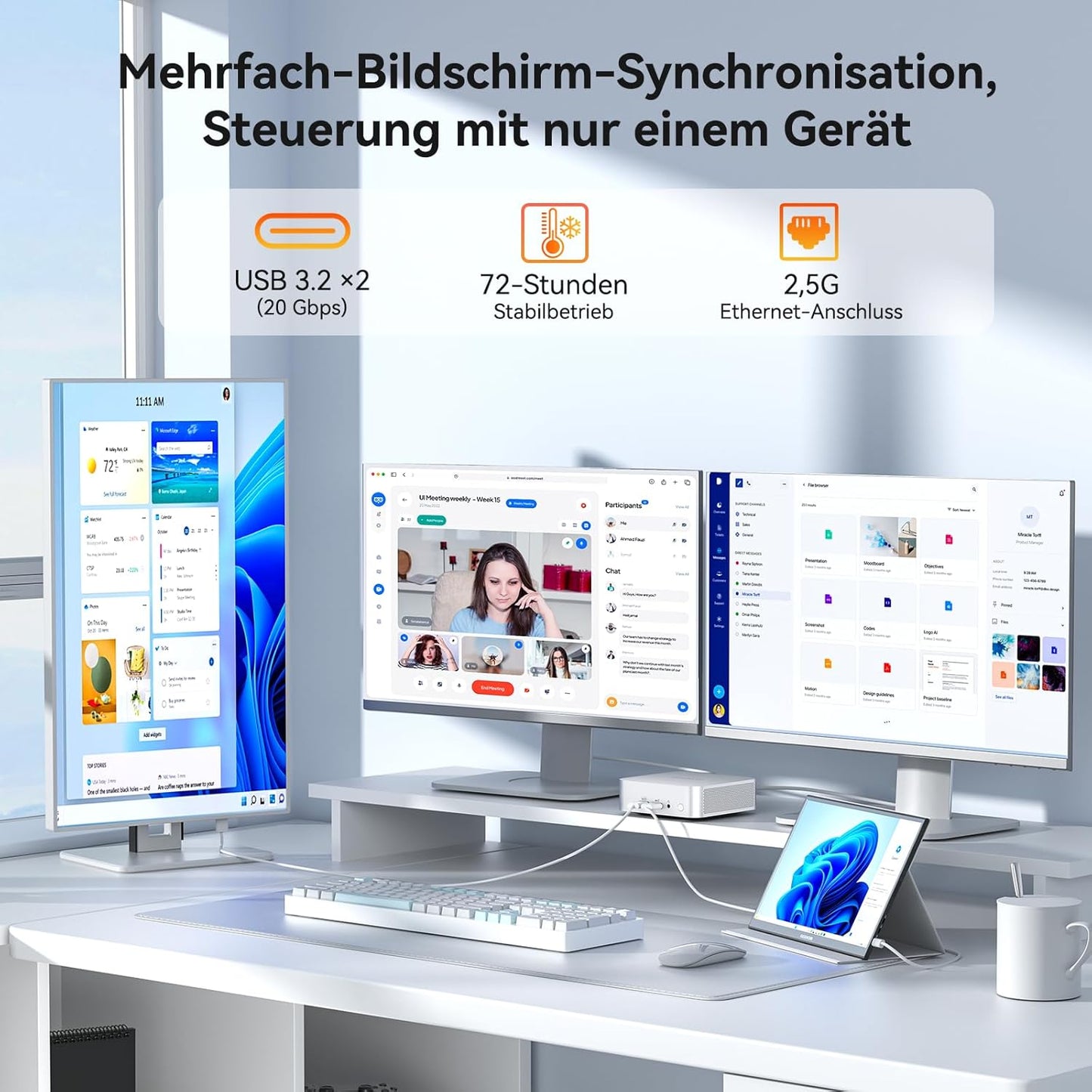 Mini PC A5 Pro mit AMD Ryzen 5 und Quad Display, R5 7430(16GB+1TB)