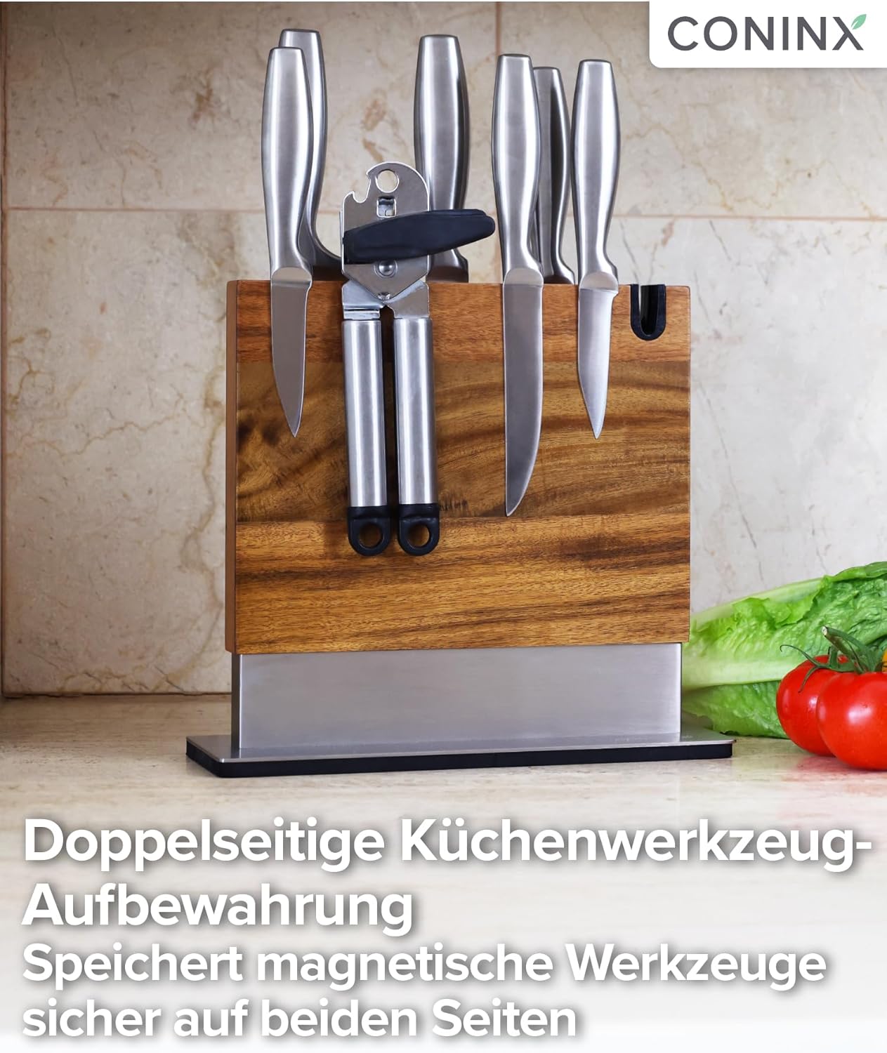 Magnetischer Messerblock mit integriertem Schärfer, Acacia Double-Sided