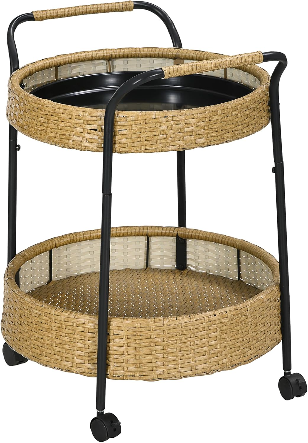 Rattan Servierwagen mit Regalen und Griffen