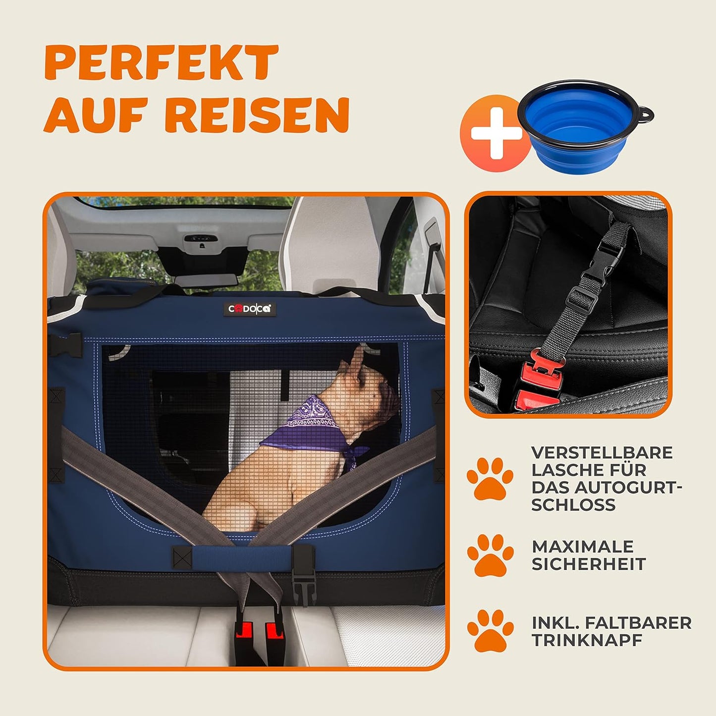 Hundetransportbox, L 60 x B 42 x H 44 cm Navy Blau