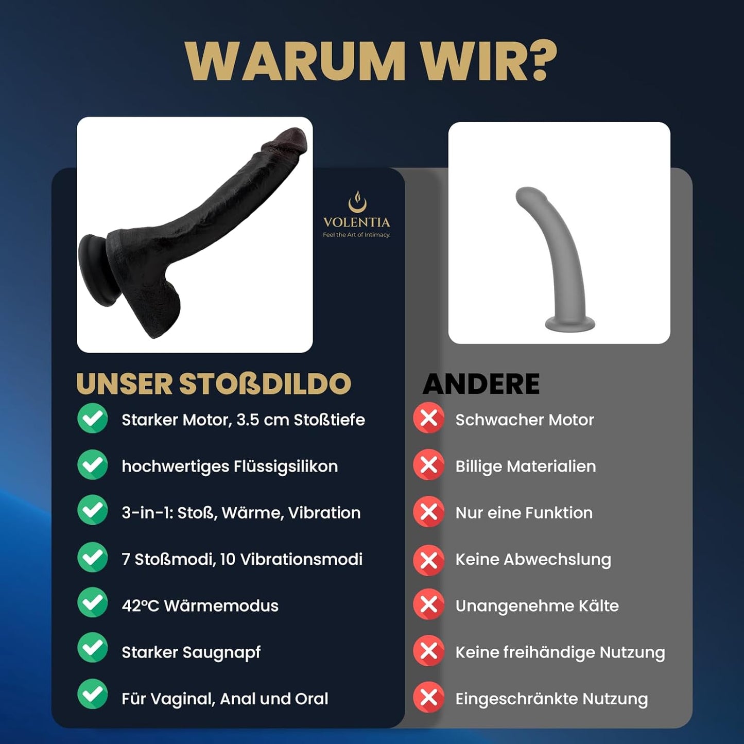 Realistischer XXL Vibrator mit Heizfunktion, Schwarz