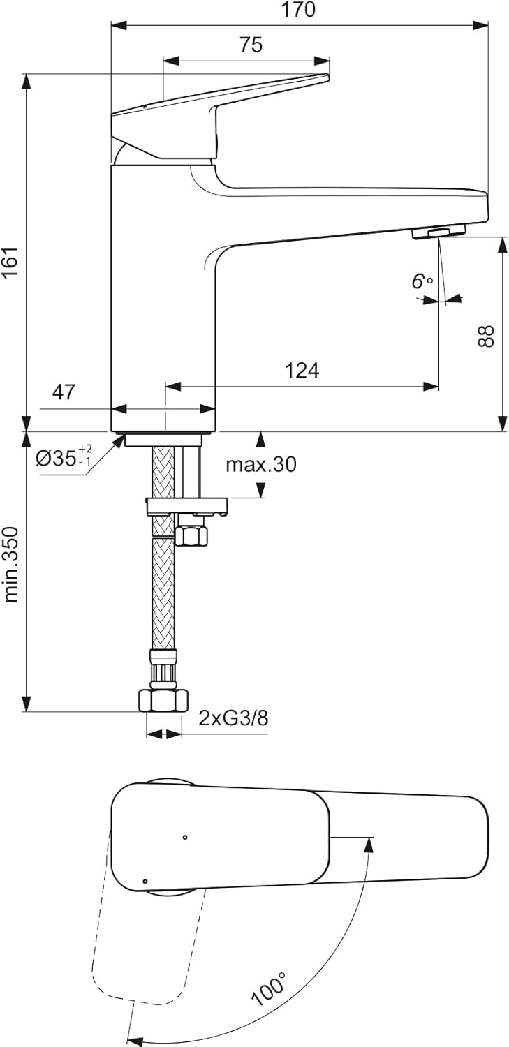 Ceraplan H90 Waschtischarmatur, Auslaufhöhe 88mm BlueStart / ohne Ablaufgarnitur