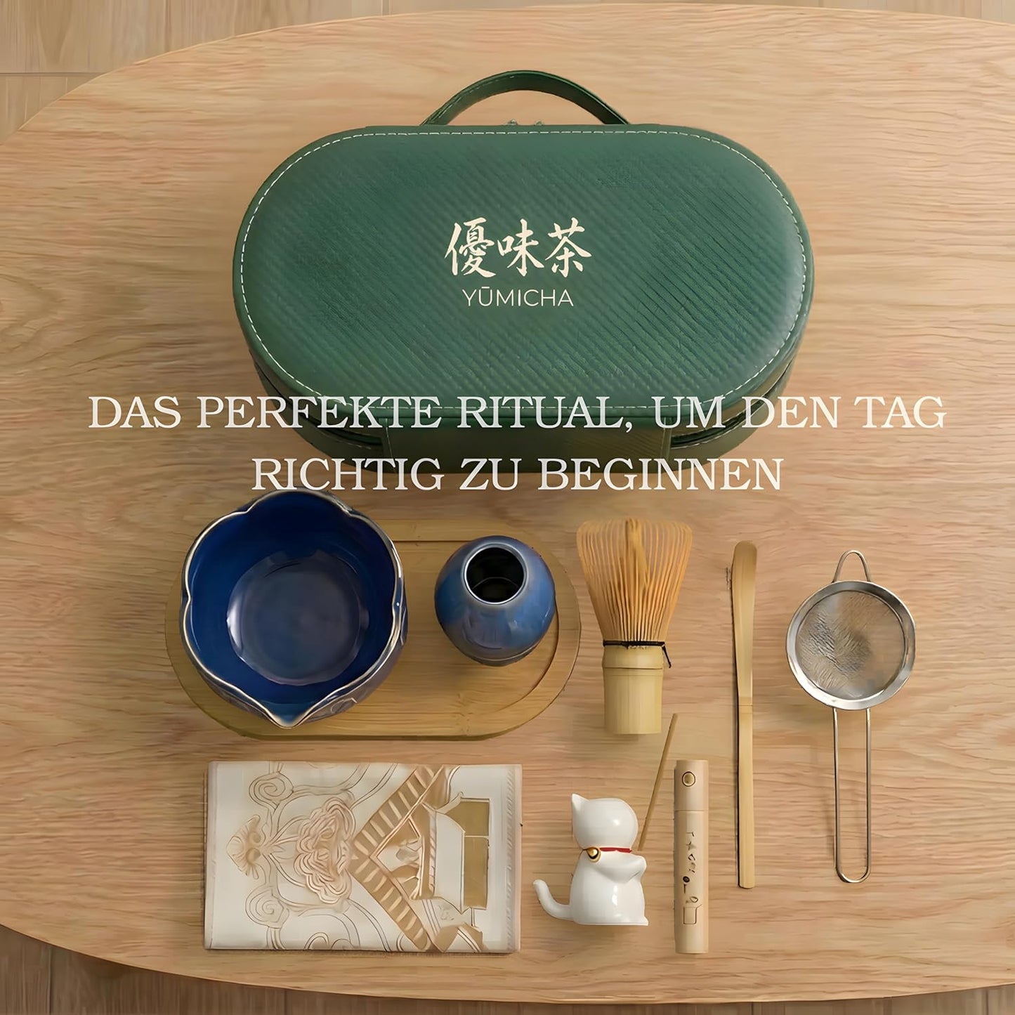 10-teiliges Matcha-Set, Tasche Grün/Service Blau 10