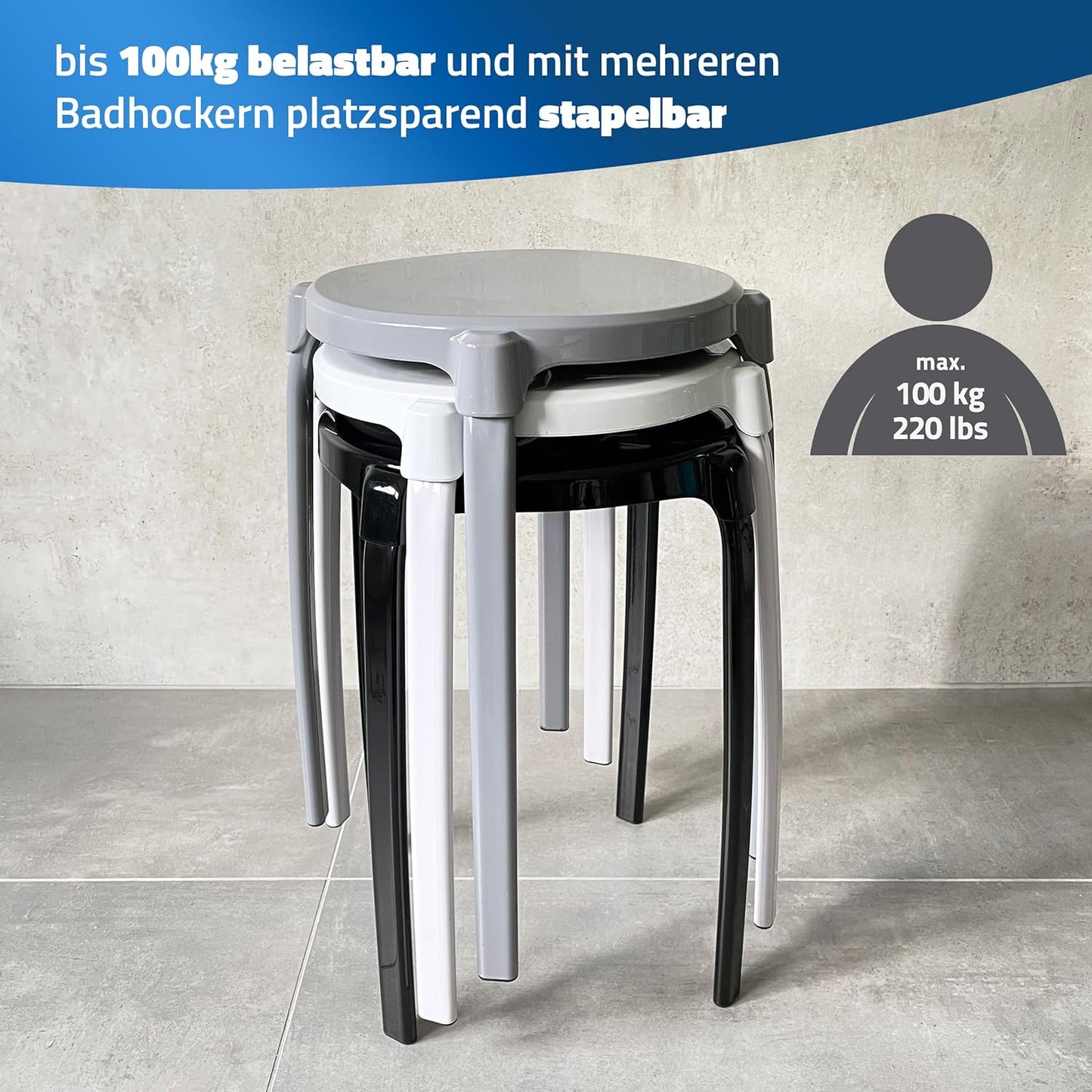 Stabiler Duschhocker Max 30x46,5cm, Schwarz