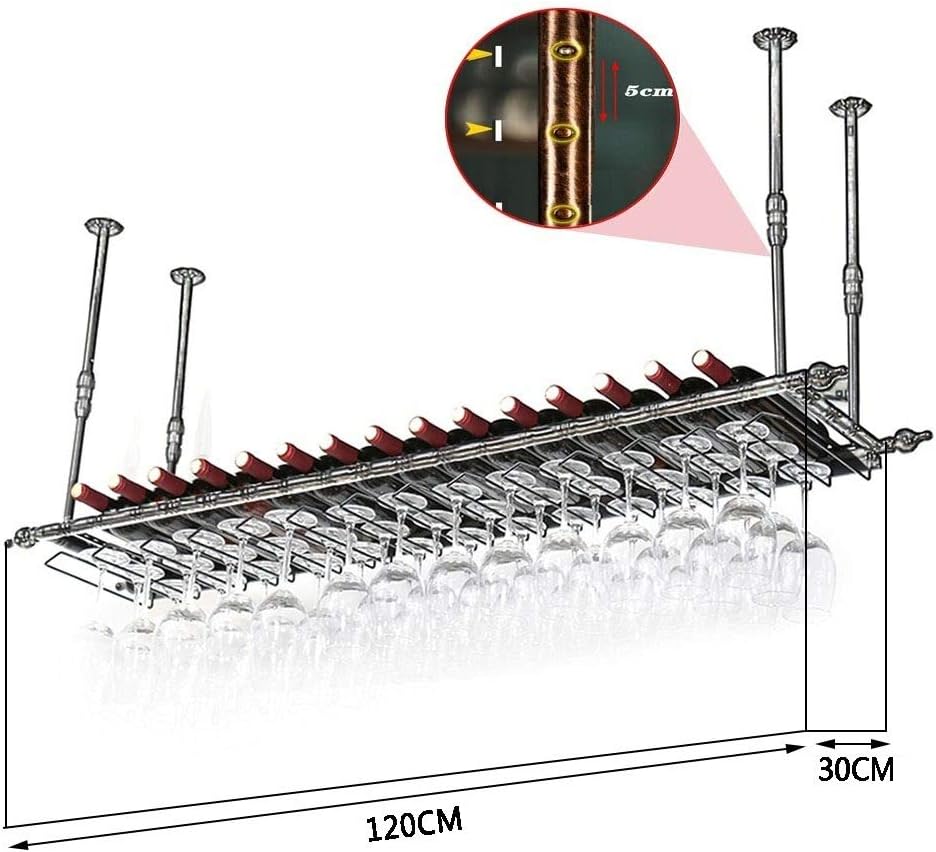 Decken Weinregal für 11 Flaschen und 30 Gläser, Schwarz