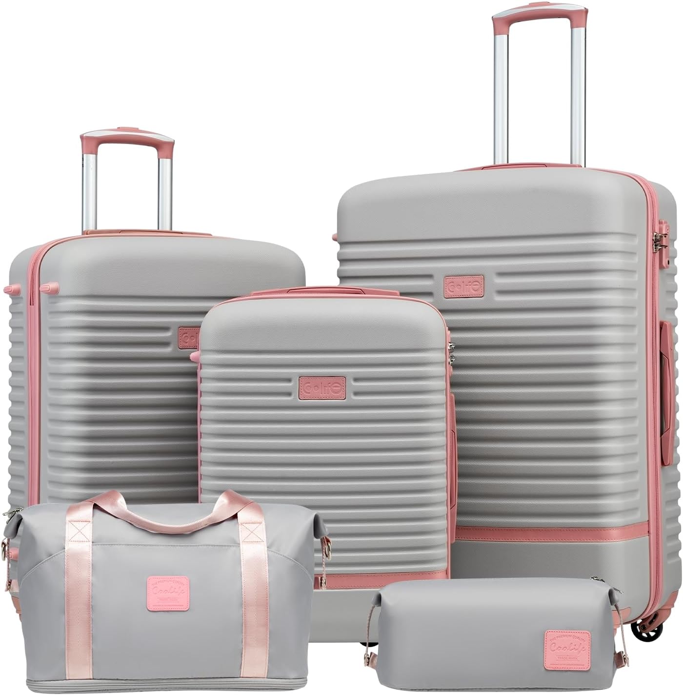 5-teiliges Hartschalenkoffer-Set mit TSA-Schloss, Grau/Rosa Koffer-Set 5tlg