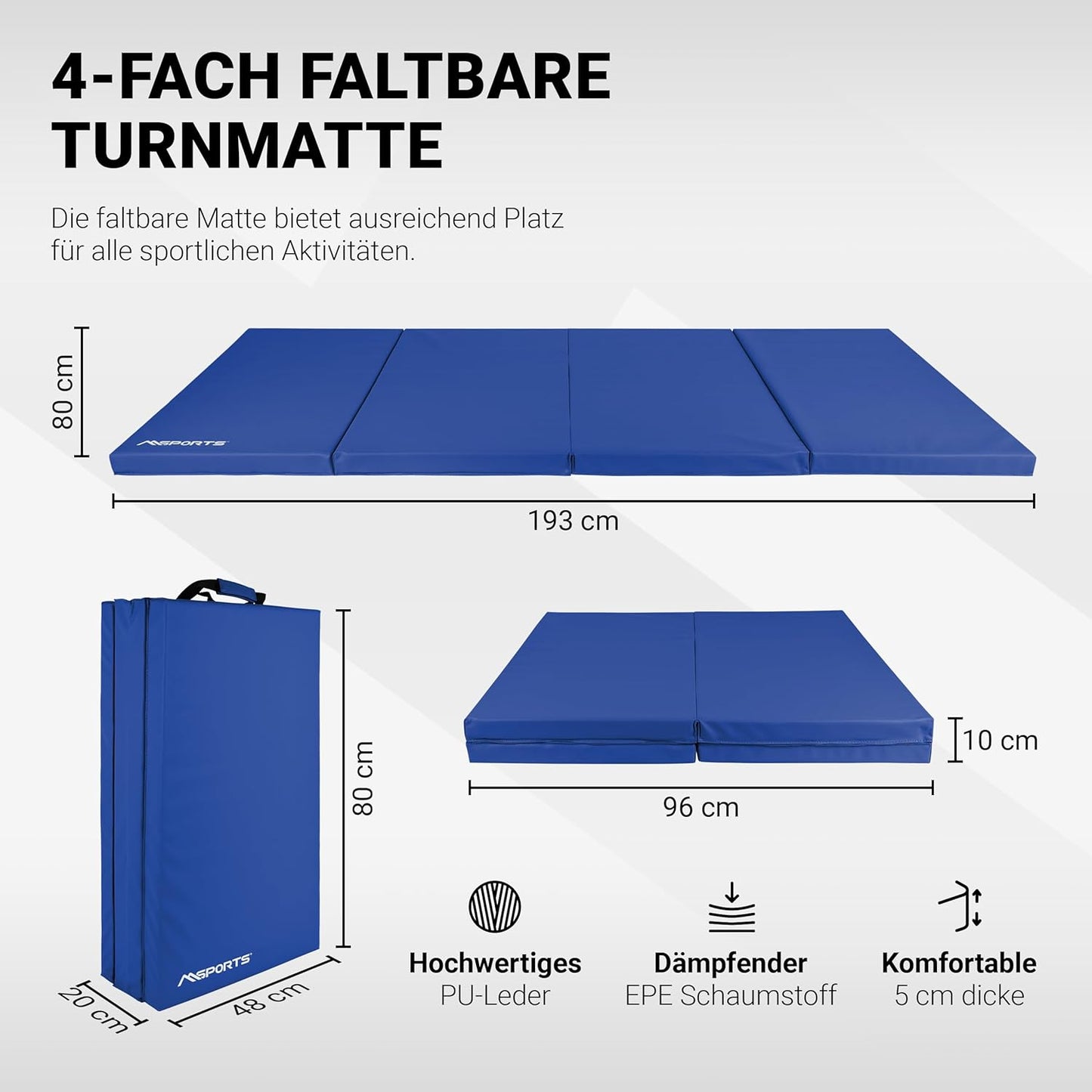 Klappbare Weichbodenmatte für Gymnastik, Blau 190 x 80 x 5 cm
