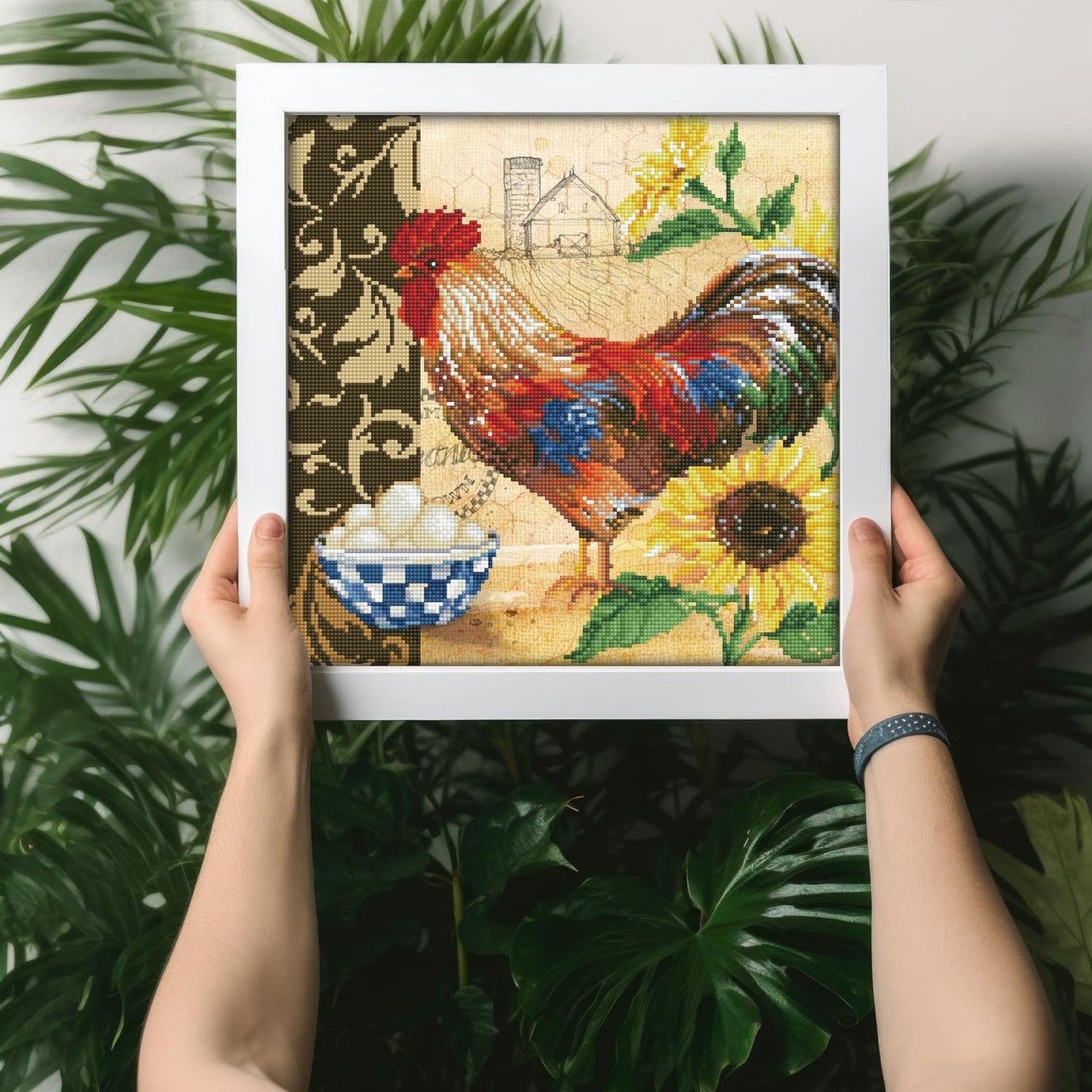 Diamond Painting Kit Country Rooster, DD9-049, 41 x 41 cm, 41 x 41 cm Country Rooster