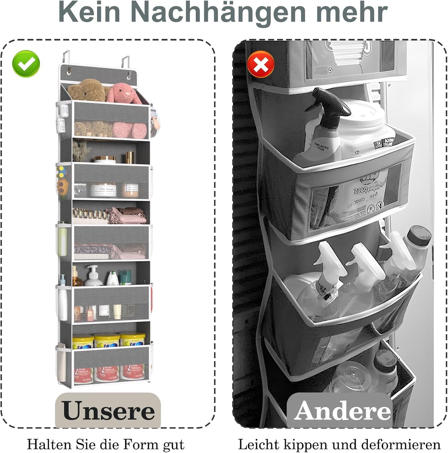 Hängeorganizer mit 5 Fächern, Grau|36 x 133 cm