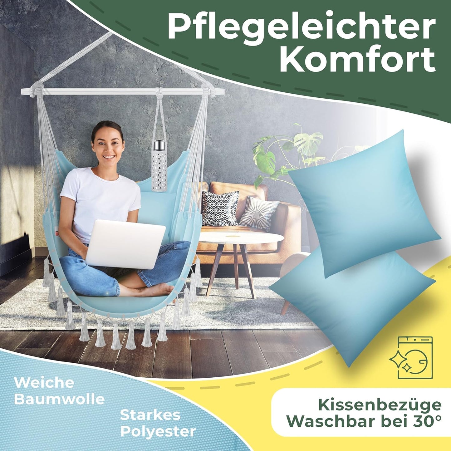 Hängesessel Safari XXL mit Aufhängung & Zubehör, Blau / Weiss