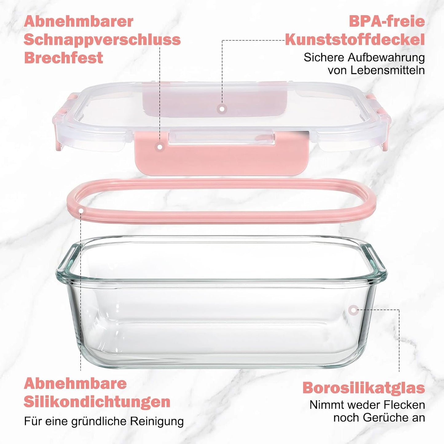 12-teiliges Glasbehälter-Set, Rosa-12 Stück