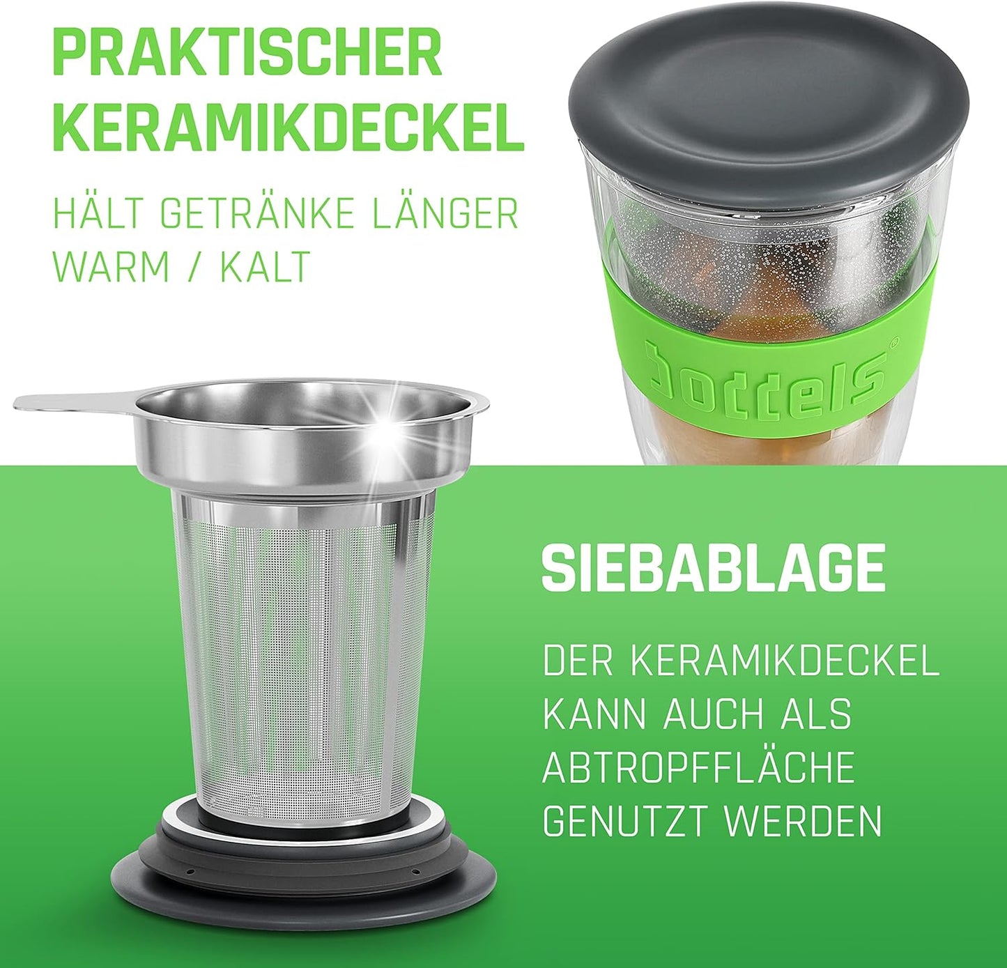 Teeglas mit Sieb und Deckel, Apfelgrün