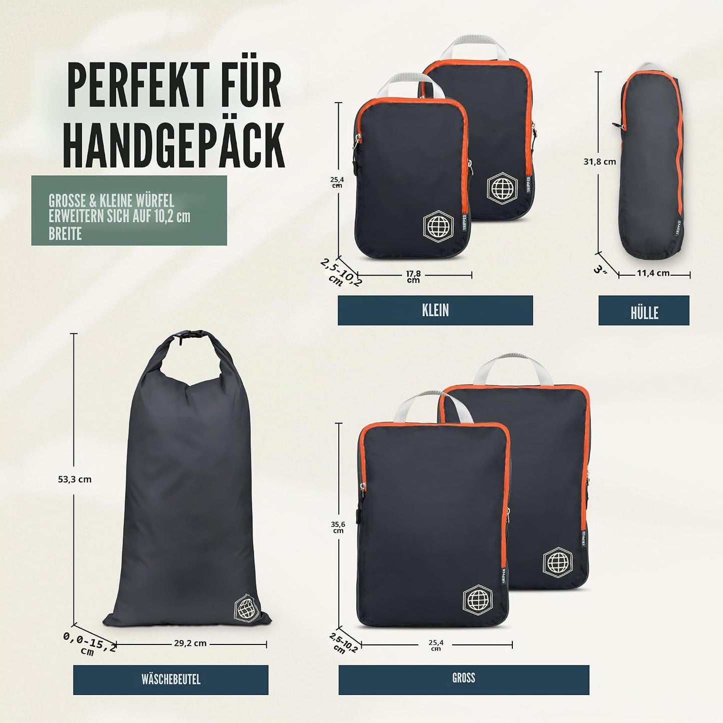 Reise-Kompressionswürfel-Set, Grau 6Piece