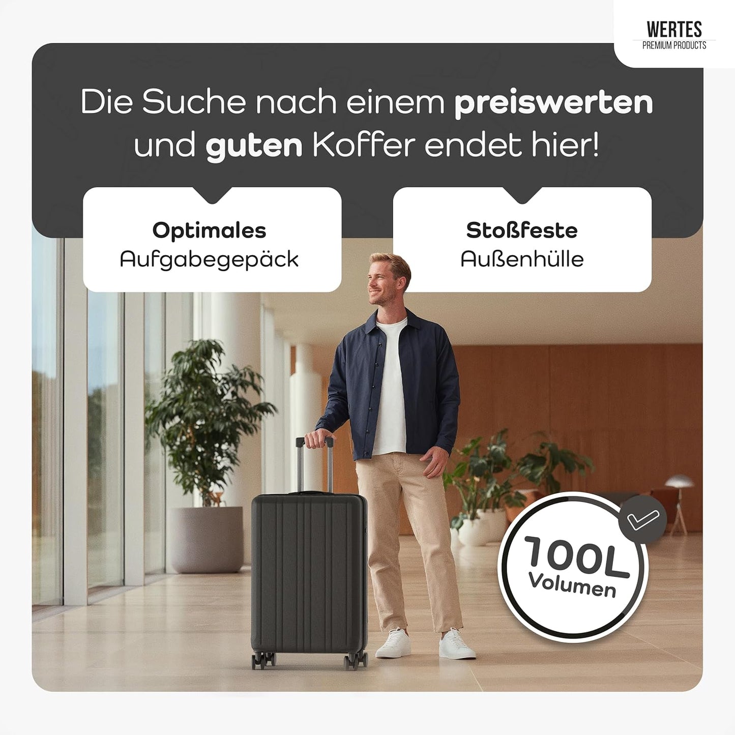 Hartschalenkoffer mit Doppelrollen, Schwarz 77cm