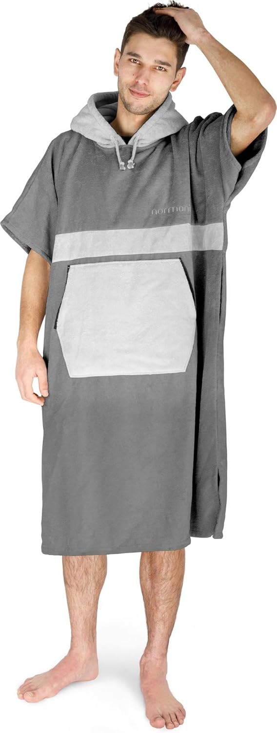 Unisex Surfer Strand-Poncho, Grau/Hellgrau L-XL