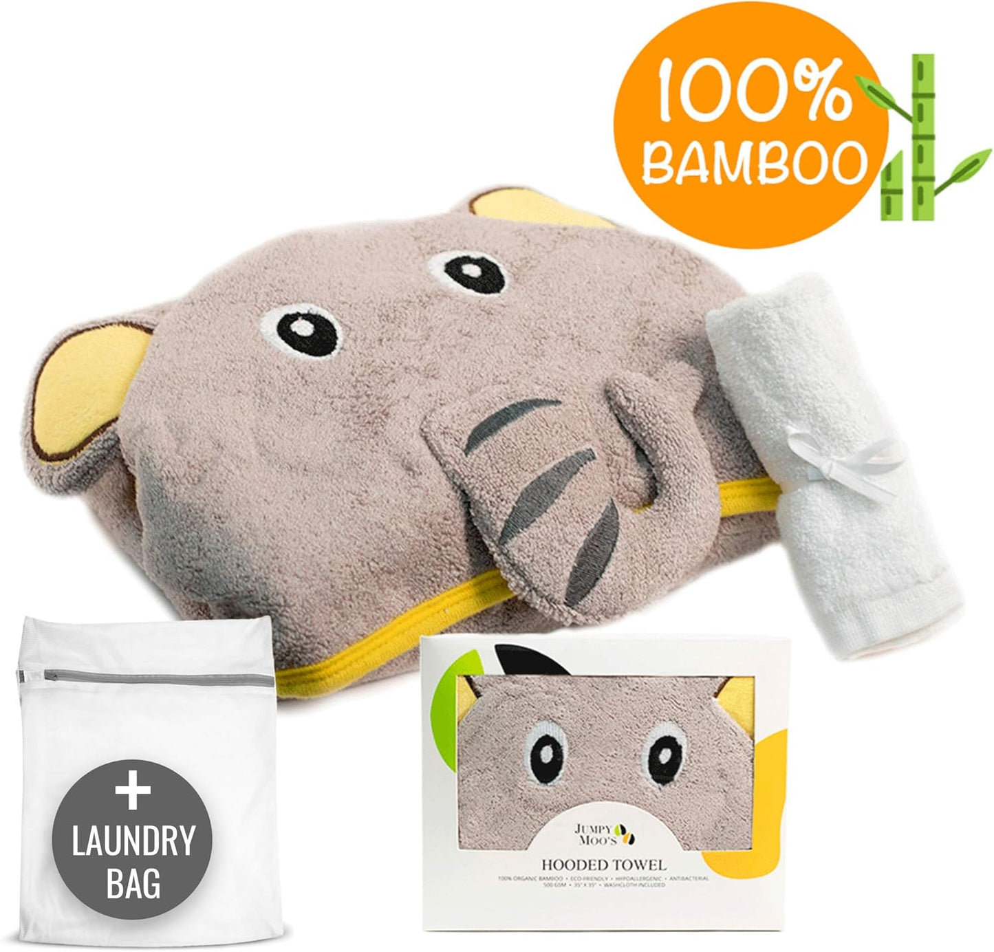 Baby Handtuch glücklicher Elefant mit Kapuze und Waschlappen, Glücklicher Elefant