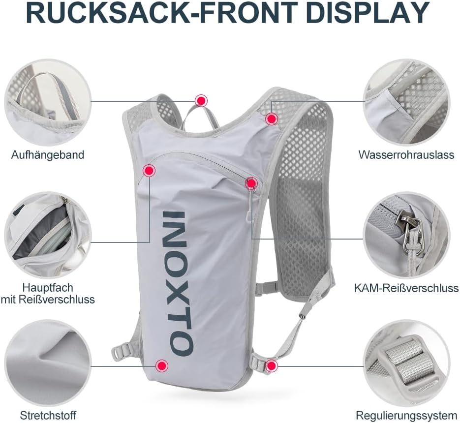 Trinkrucksack mit 1.5l Wasserblase, Hellgrau dunkelblau Standard