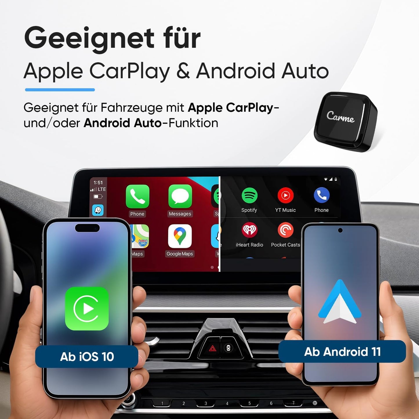 Ultra Mini 2-in-1 CarPlay & Android Auto Adapter, Schwarz