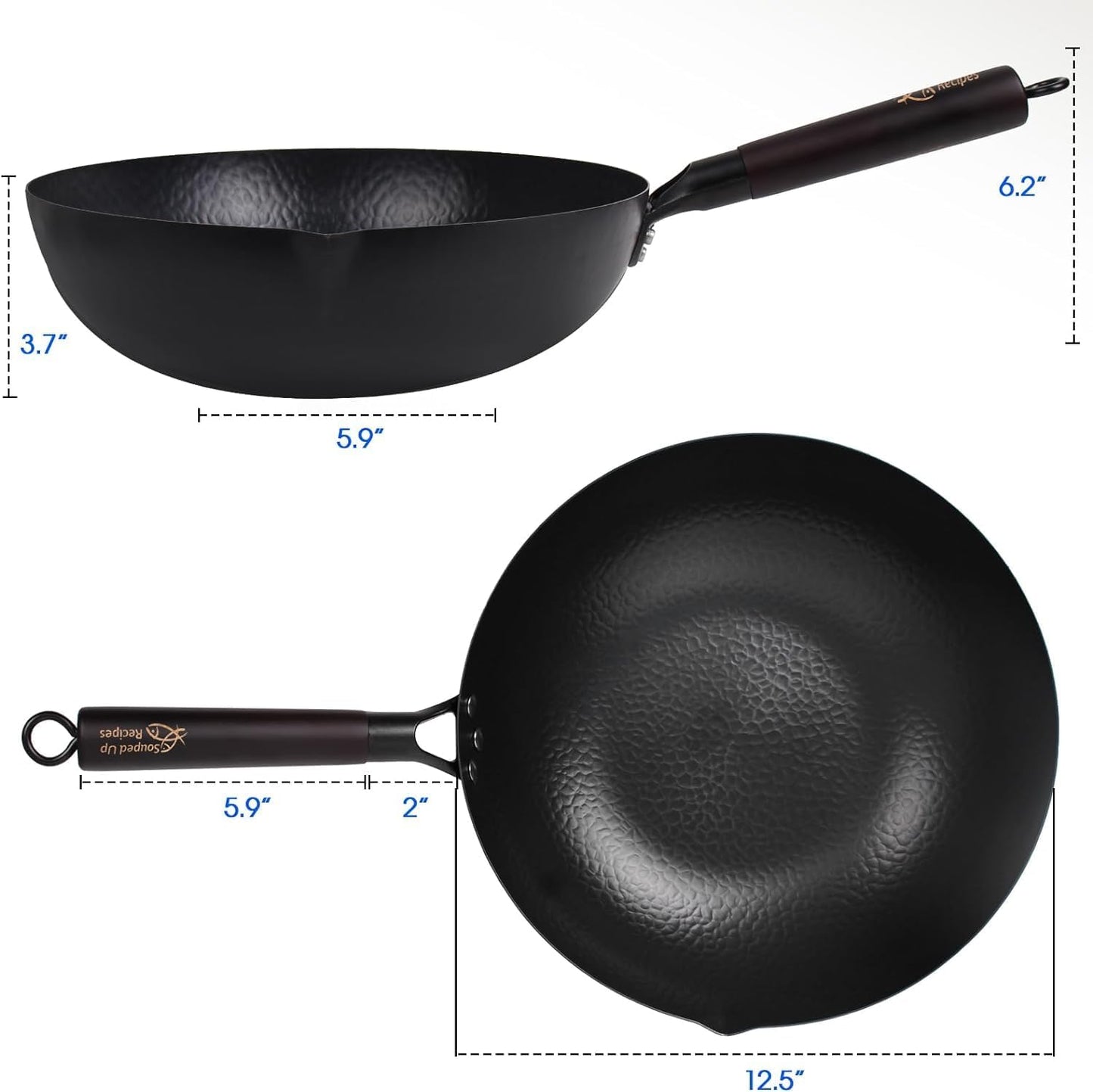Wokpfanne mit Deckel & Spatel, A-12,5-zoll-wok mit Holzdeckel
