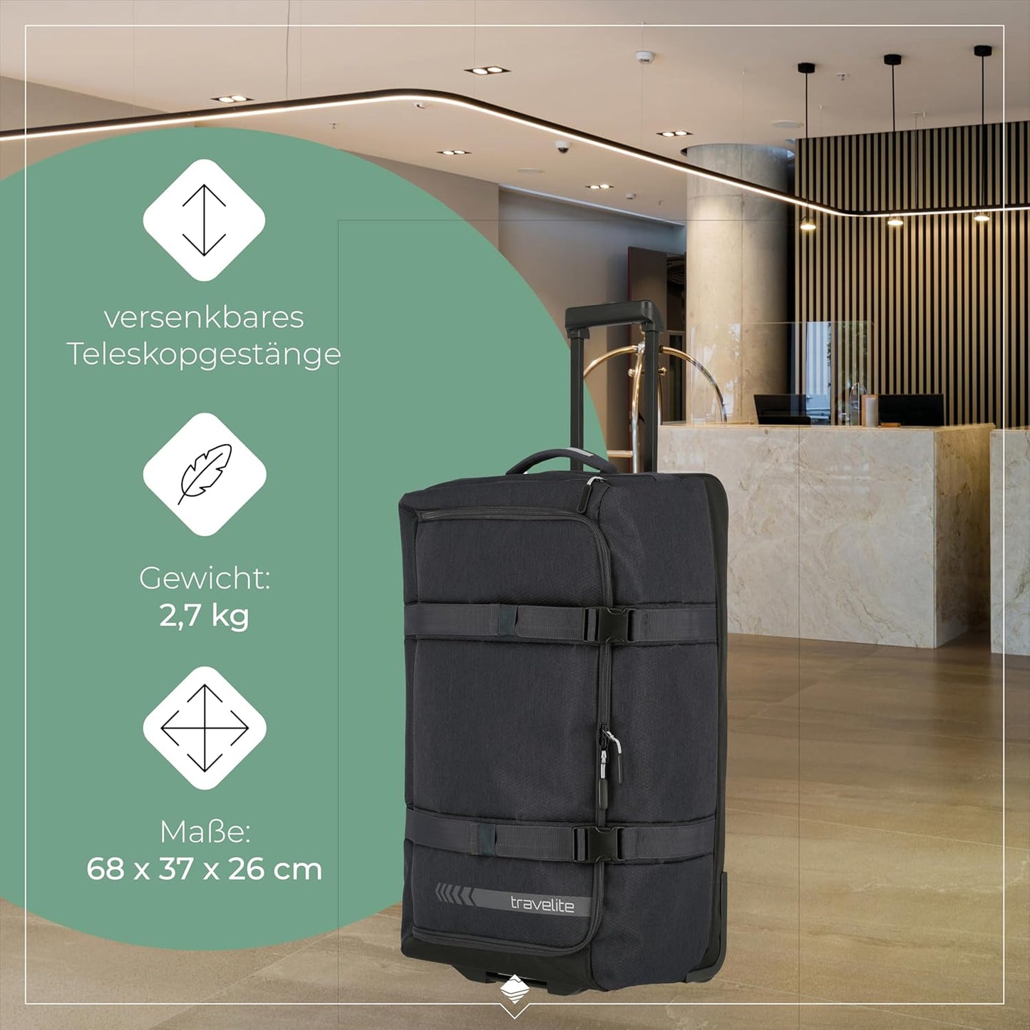 Kick Off Reisetasche mit Rollen, Trolley Reisetasche L (68 cm) D'anthrazit (Grau)