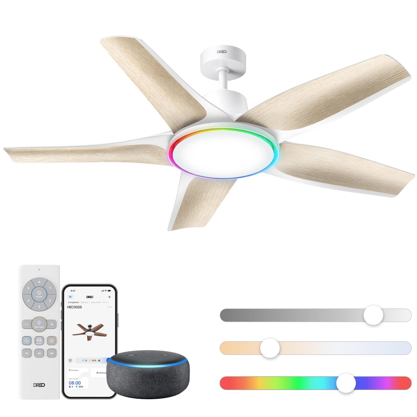 Smarter Deckenventilator mit Licht und App-Steuerung, Weiss