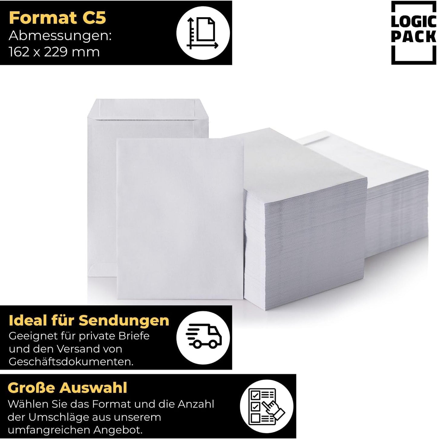 Briefumschläge DIN C5 haftklebend, 1000 Stück Weiss C5