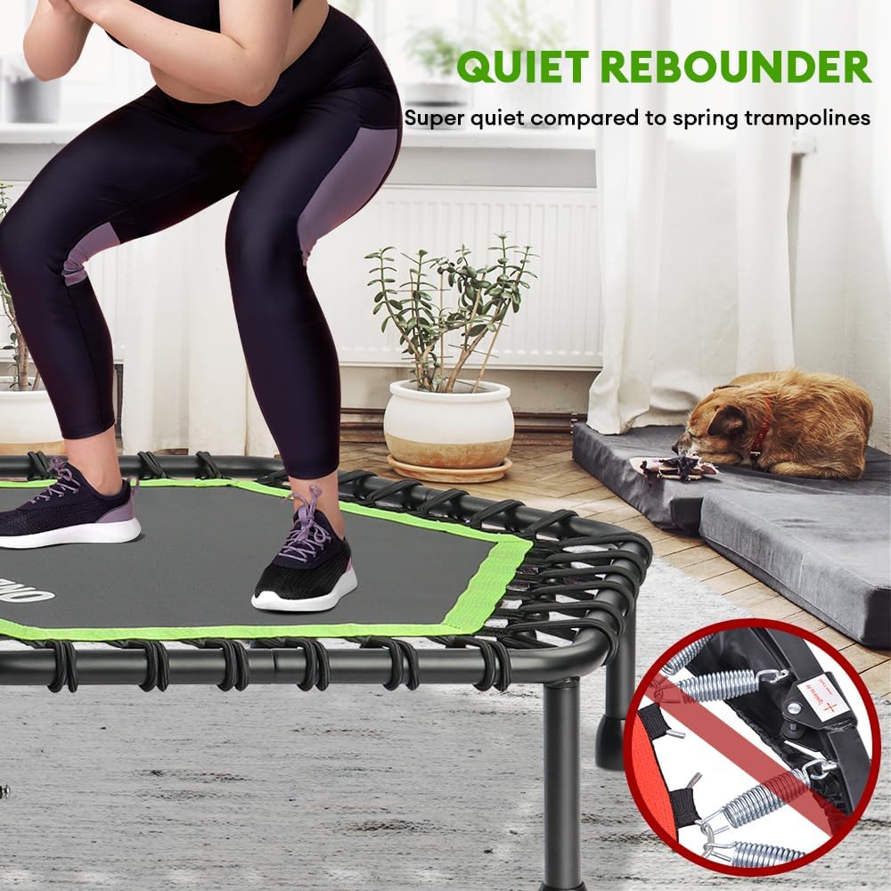 Mini-Fitness-Trampolin mit Bungee-Rückpraller, Grün-Sechskant-mit Griff